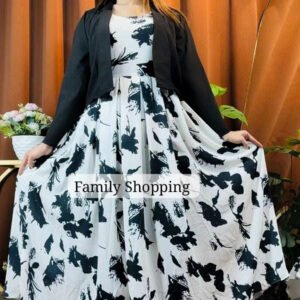 Dubai Cherry Fabrics, Gown With Koti (White & black)